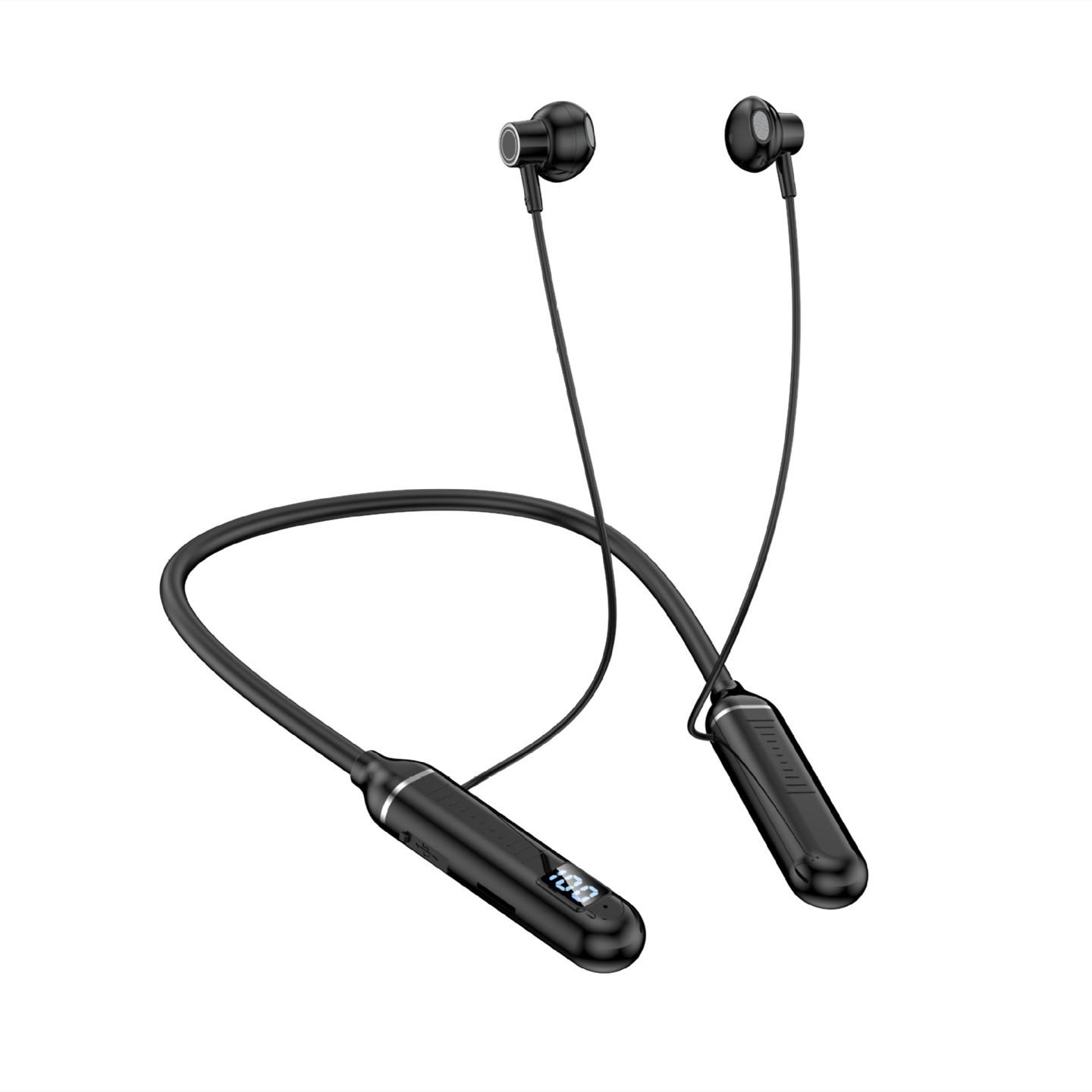 Bluetooth-Kopfhörer zum Aufhängen am Hals, Stromanzeige, kabelloses Bluetooth-Headset zum Aufhängen am Hals, Sport-Kopfhörer mit zwei Akkus und extrem langer Standby-Zeit schwarz