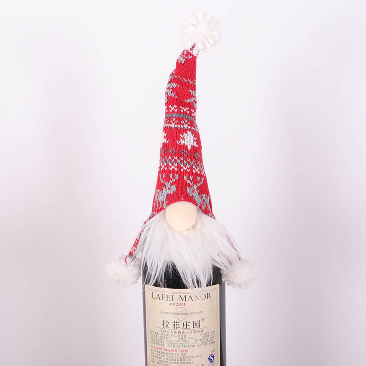 Weihnachtsdekoration, gesichtslose Puppe, Weinflaschenhalter, Weihnachtsmann, Weinbeutel a rot