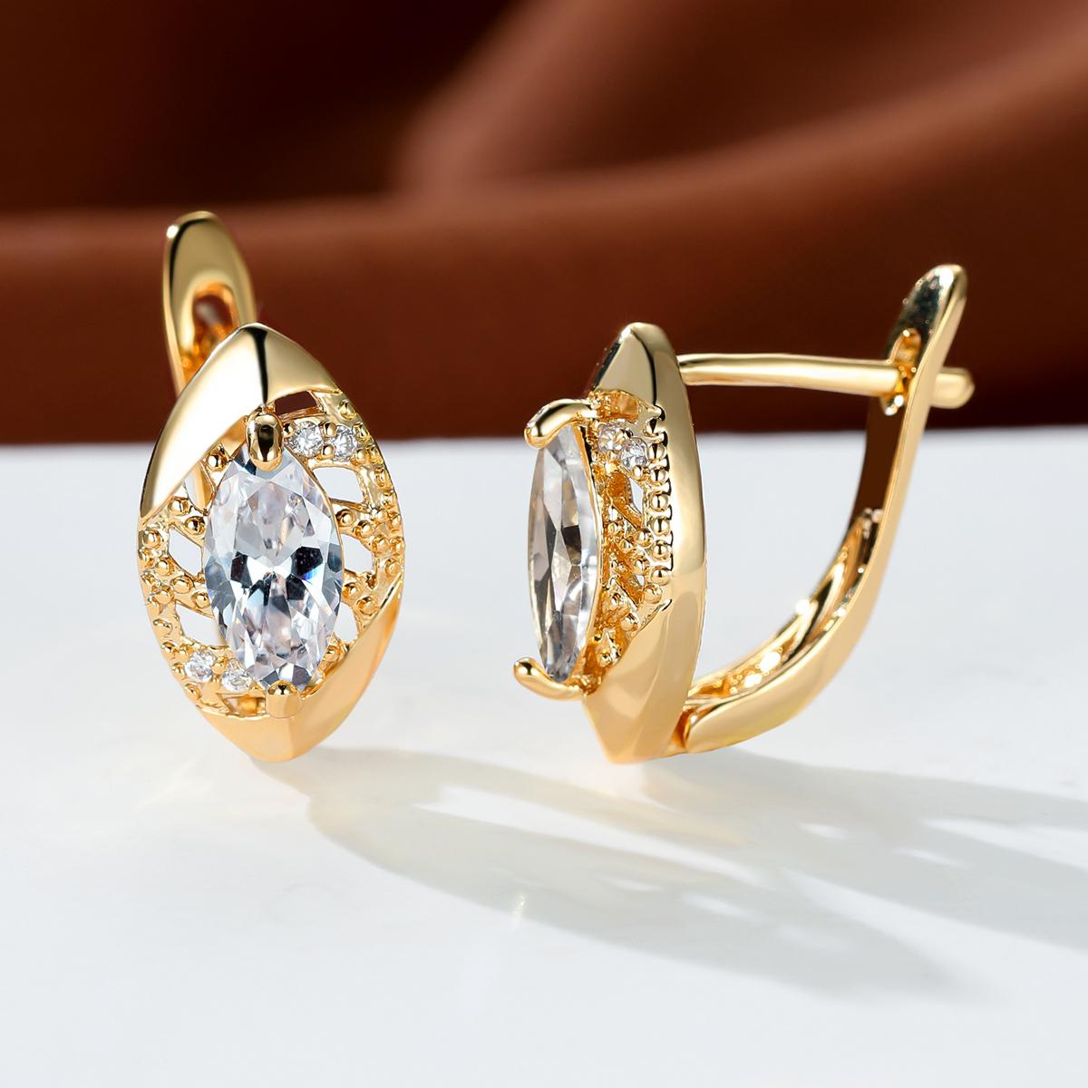 Roségoldfarbene Marquise-Schliff-Ohrringe, Lila, Rosa, Blau, Aqua-Kristall, Hakenohrringe, Geburtsstein-CZ-Tropfen-Ohrringe, hohle Blatt-Ohrringe gold/weiß