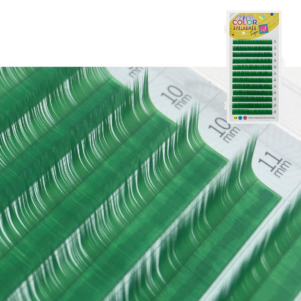 GAHAMACA Einzelne farbige Wimpern C/D/L/LU Curl 0,07/0,10 mm 8–14 mm falsche Wimpern künstliche farbige Wimpernverlängerungen 0.07mm C 8-14mm MIX grün