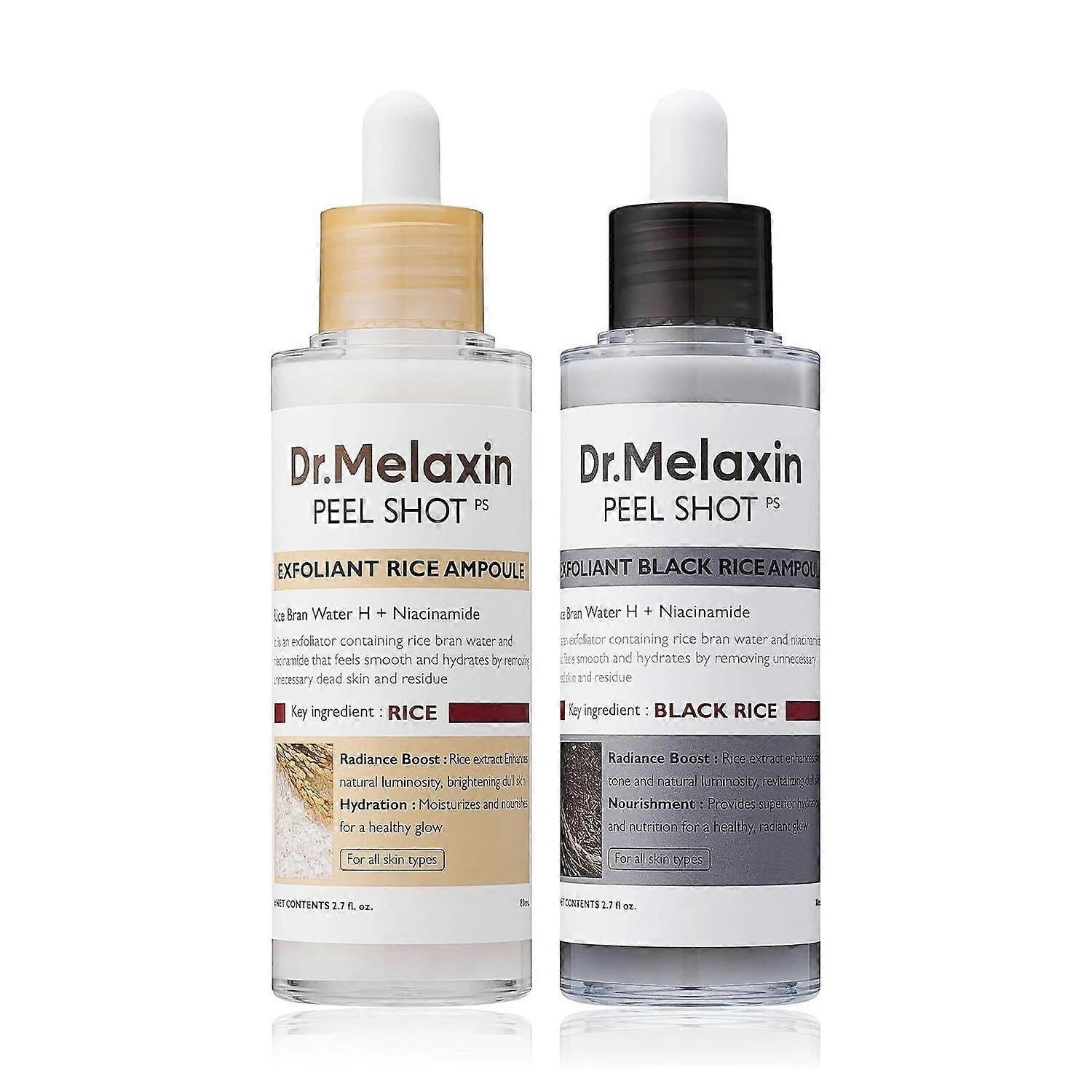 2 Stück Dr.Melaxin PEEL SHOT GLOW Peeling Reis Ampulle (WEISSER REIS/SCHWARZER REIS) 80 ml 2PCS