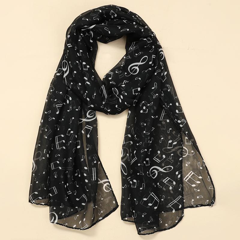 Luxus Damen Strandschal Musik SeidenSchals Design Druck Stirnband Weibliches Sommer Stirnband Wickeltücher Sonnenschutz Hijab black