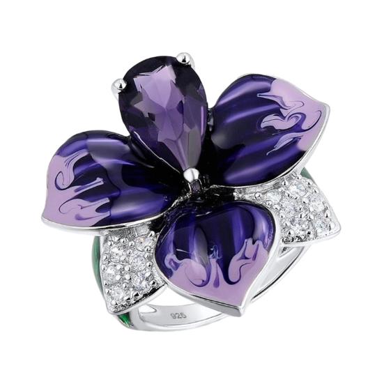Frauen Herz Faux Rubin Blume Anhänger Ring Party Schmuck Geschenk Ring US 9
