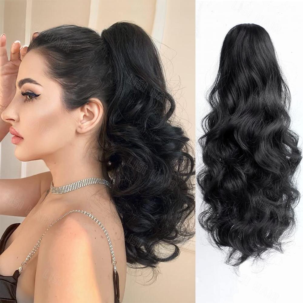 MISS WIG Synthetische lange Klaue gewellte lockige Pferdeschwanz-Perücke Extensions Clip täglich flauschiges Pferdeschwanz-Haarteil für Frauen 40cm
