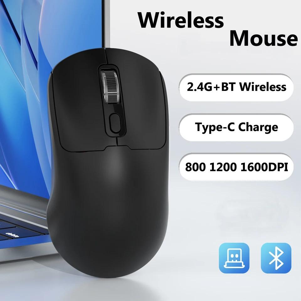 Bluetooth 5.4 Maus 2.4G Drahtlose Maus Dual-Modus Gaming-Maus 1600 DPI Leise Maus Wiederaufladbare Ergonomische Mäuse für PC Laptop Macbook Pro schwarz