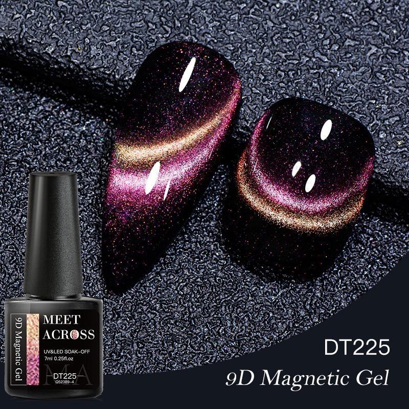 MEET ACROSS 7 ml 9D magnetischer Gel-Nagellack, glitzerndes Cat-Eye-Gel, semi-permanent, UV-Gel, glitzernde Maniküre für Nagelkunst, Gel-Lack DT225
