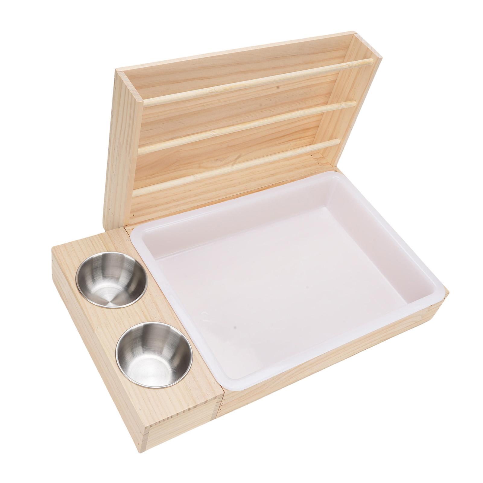 3 in 1 Kaninchen Heuraufe mit Katzentoilette und 2 Näpfen Tiere Heuraufe Gras Futterständer für Meerschweinchen beige