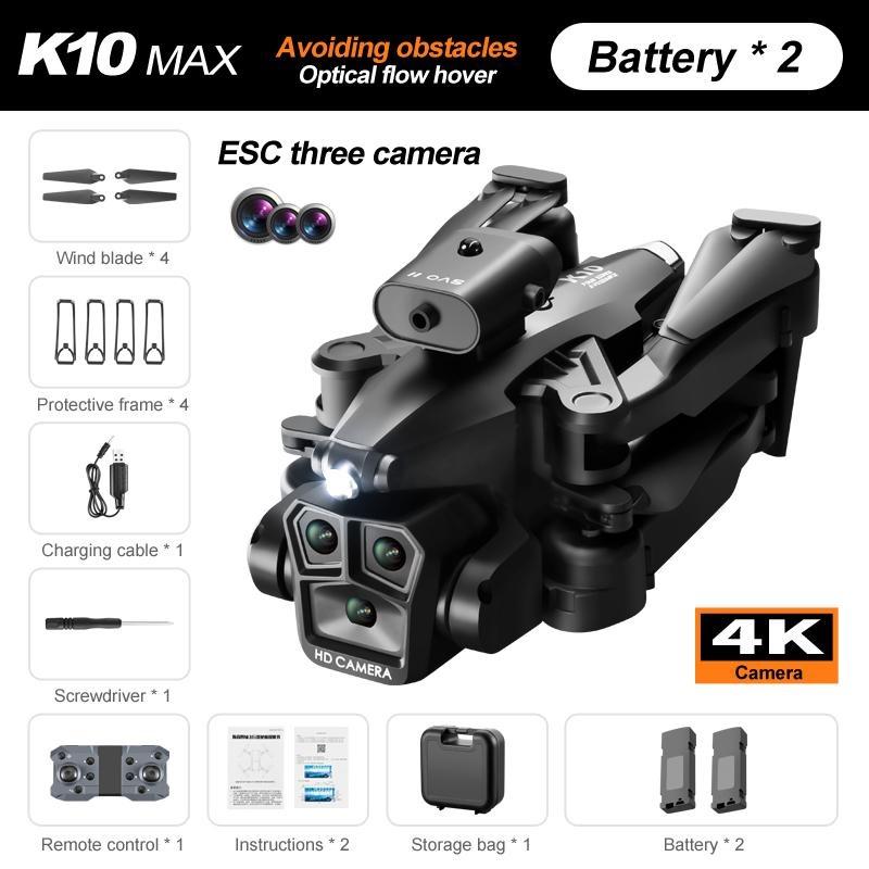 Neue K10 MAX Luftaufnahmen 8K Drohne 5G Hindernisvermeidung Professioneller ferngesteuerter GPS-Quadrocopter mit drei Kameras und optischem Fluss 2 X Battery schwarz