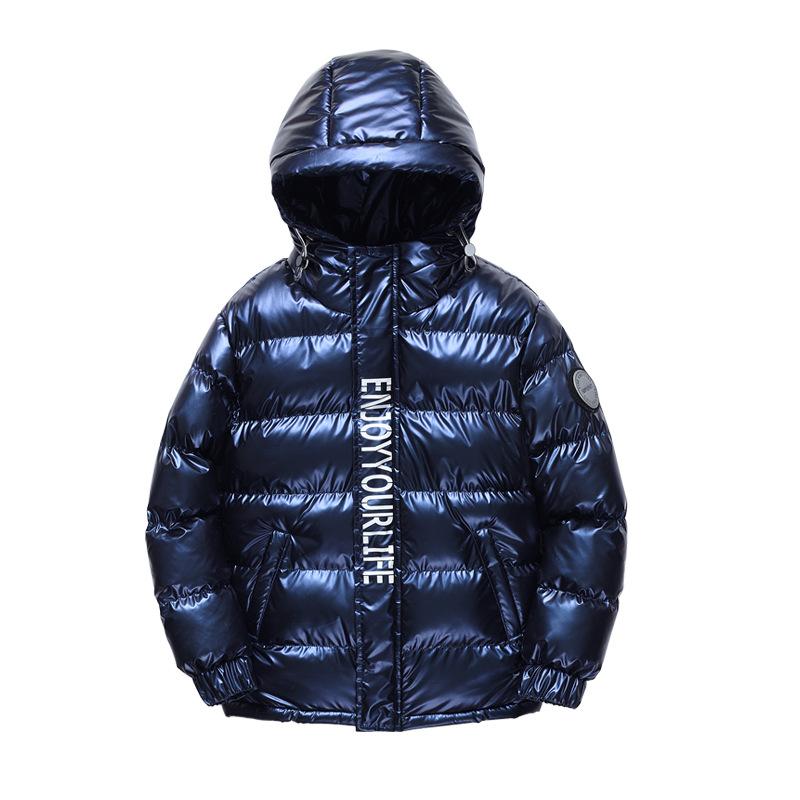 Jungen Daunen- und Baumwolljacke Windschutz Oberbekleidung Verdicken Winter Herbst Warme Teenager Kinderkleidung 180 dunkelblaue