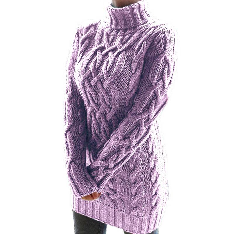 Herbst Winter Frau Lange Pullover mit Hals Weibliche Pullover Kleid Sexy Dünne Mini Gestrickte Kleider frauen Rollkragen Oversize XXXL violett