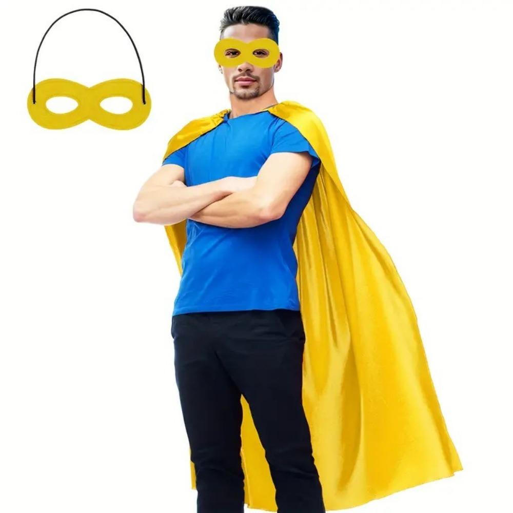 2 Stück/Set Langer Umhang Erwachsenen Superhelden-Umhang mit Augenmaske Halloween-Umhang Kostüm-Set Halloween-Kostüm gelb