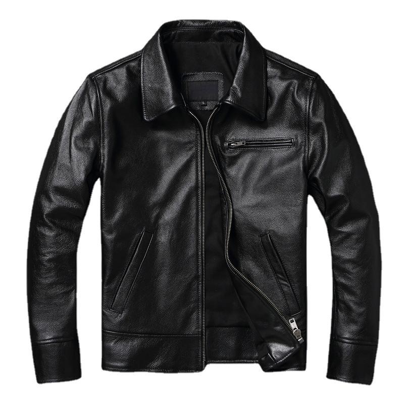 Neue Mode Schwalbenschwanz Stil Echtes Leder Jacke Männer Schlanke Herren Jacke Junge Echte Rindsleder Mantel Kuh Kleidung Frühling Herbst XL schwarz
