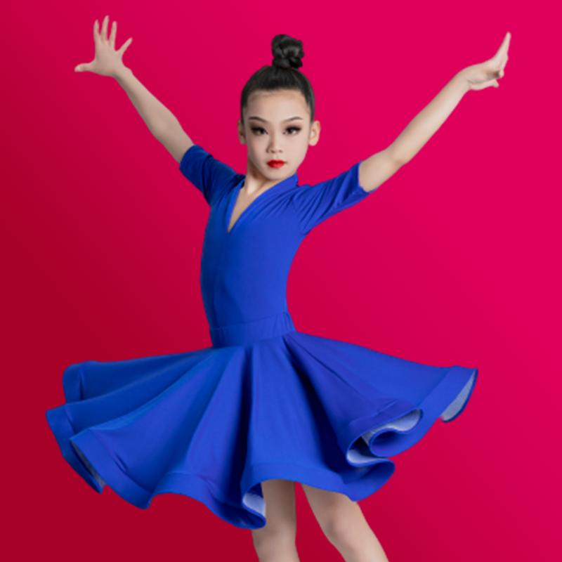 Professionelles Latein-Tanzkleid für Mädchen Kinder Standard-Salsa Tanzkleidung Kleidung Kinderwettbewerbe Latein Bühnenkleidung Kleidung 120 blau