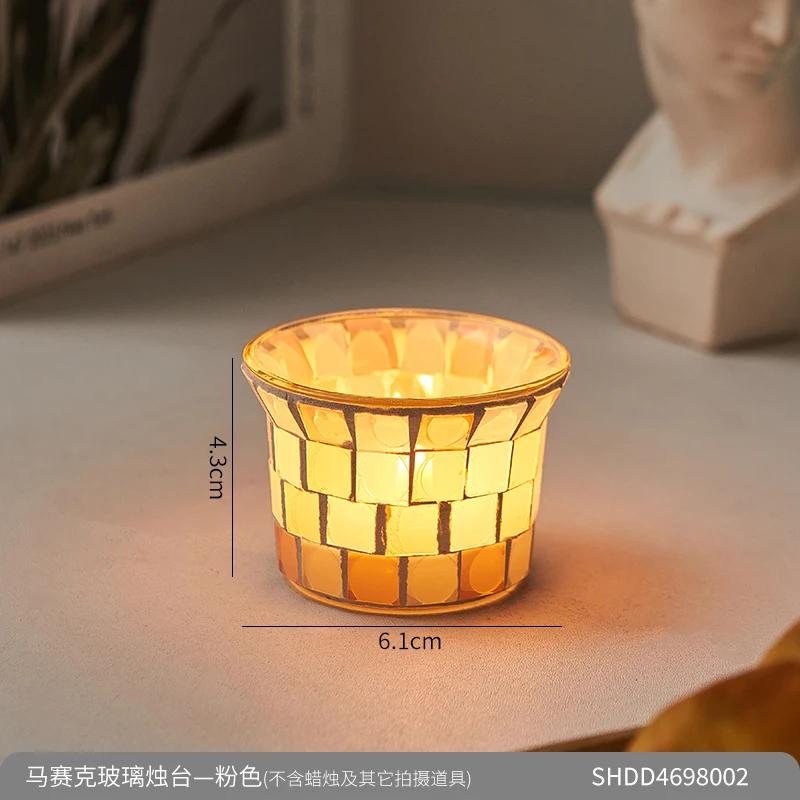 Kerzenständer aus Mosaikglas für den Haushalt, als Geschenk zum Valentinstag für Freunde und Klassenkameraden, als praktisches Geschenk im schlichten Stil. Style A