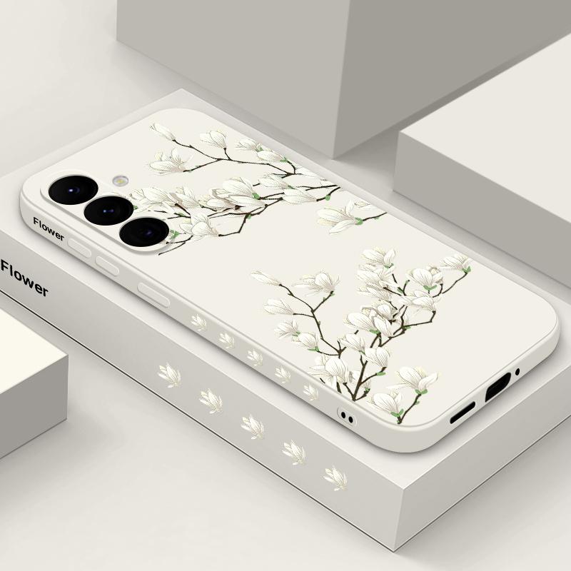 Für Samsung S24 S23 S22 Ultra S21 S20 FE A54 A32 Handyhülle Stoßfestes TPU Blumendruck Slim Soft Cover Samsung S23 Ultra weiß