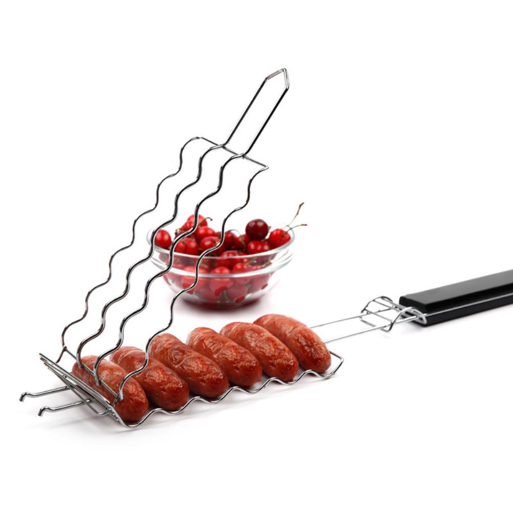 Grill Grillen Korb 6 Hot Dogs Metall Grill Wurst Rack Grill Mesh Clip Halter Picknick L
