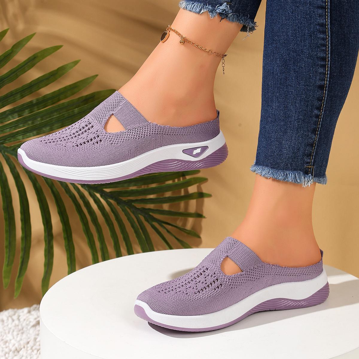 Atmungsaktive Strick-Slipper für Damen, leichte Halbschuhe, bequeme Laufschuhe für alle Jahreszeiten, lässige Outdoor-Sommerschuhe für Damen 43 licht lila