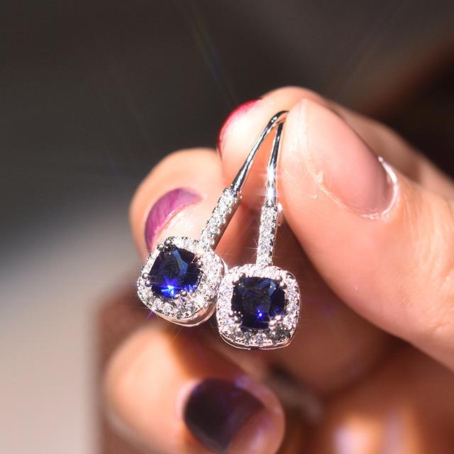 S925 Silber Sterling 1 Karat Diamant-Ohrring für Frauen, blauer Saphir, Rubin, Topas, Silberschmuck, Edelstein-Diamant-Ohrstecker blau