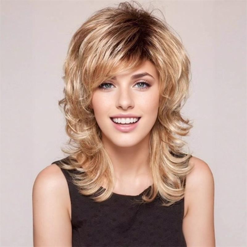 Synthetisches Haar Kurze Perücken für Frauen Trendige Frisuren Mami-Perücke Ombre Blonde Farbe Shag-Perücke mit Pony Natürliche Haarschnitte Lässig