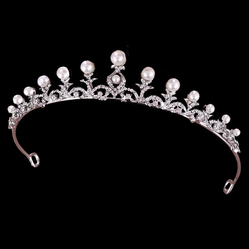 Neuer Brautschmuck Perlenkrone Diadem Hochzeitskleid Diadem Prinzessinnenkrone Stirnband Haaraccessoires gray