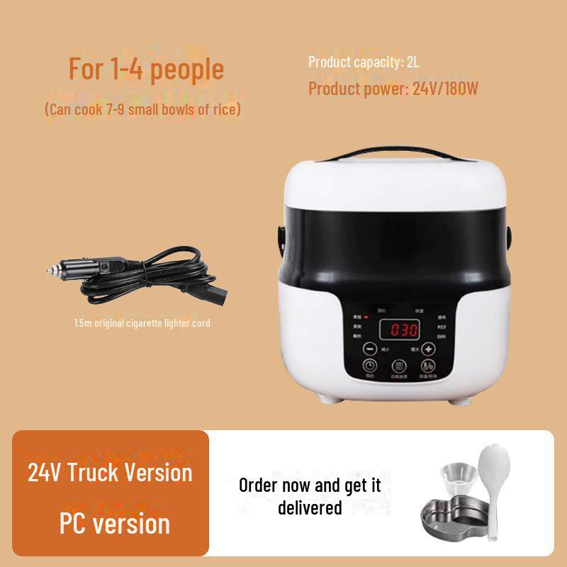 Kompakter 2L Multifunktions-Reiskocher für das Auto (12-24V) 24V standard version weiß/schwarz