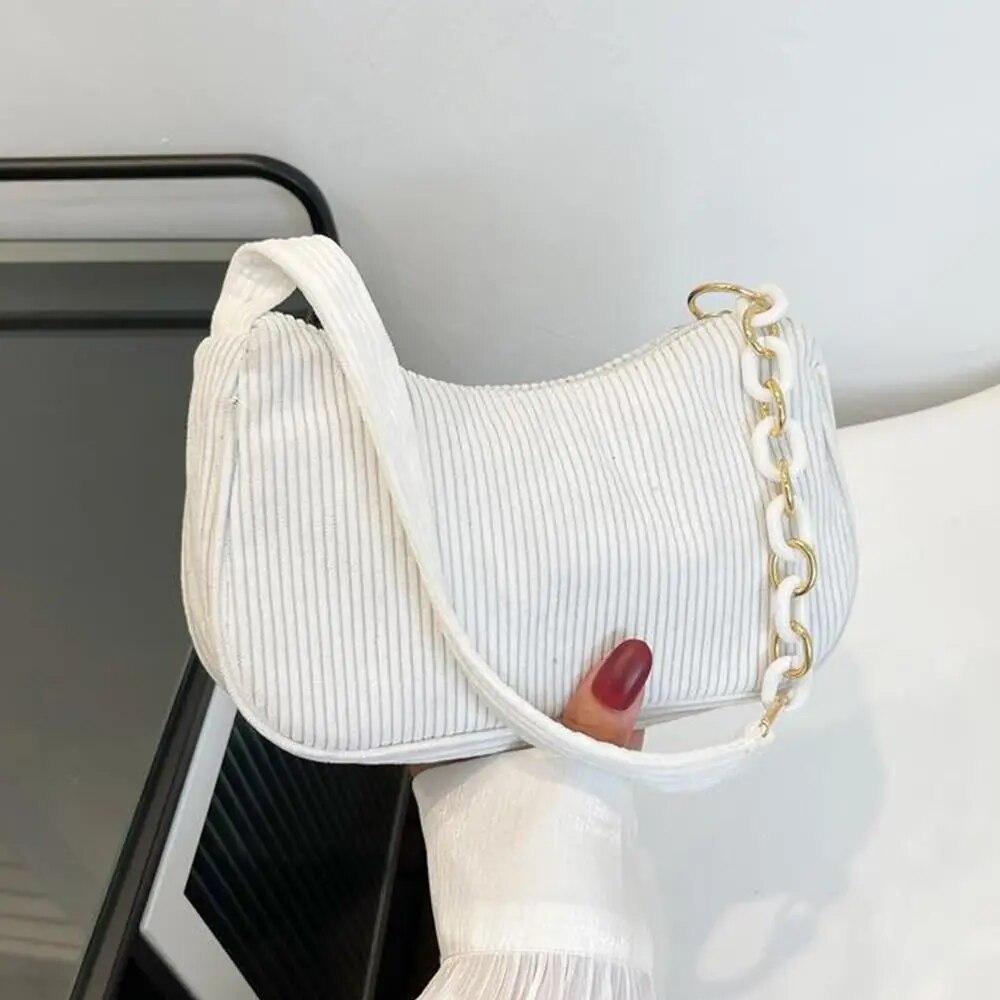 Mode Vintage Handtaschen Frauen Herbst Winter Cord Unterarm Tasche Zipper Schulter Kleine Taschen Weibliche Weiche Casual Kupplung Handtasche weiß