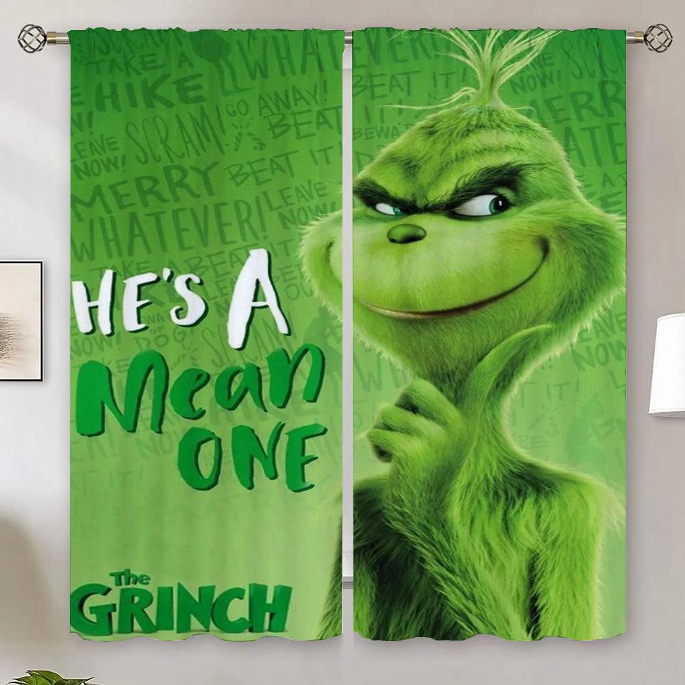 The-Grinch Wohnzimmervorhänge für Türen Schlafzimmer Verdunkelungsvorhänge Salon 2 Stück Tentakel-Abdeckung Vorhang Raffhalter Rollos Jalousien W60xH90cmx2pcs-CL
