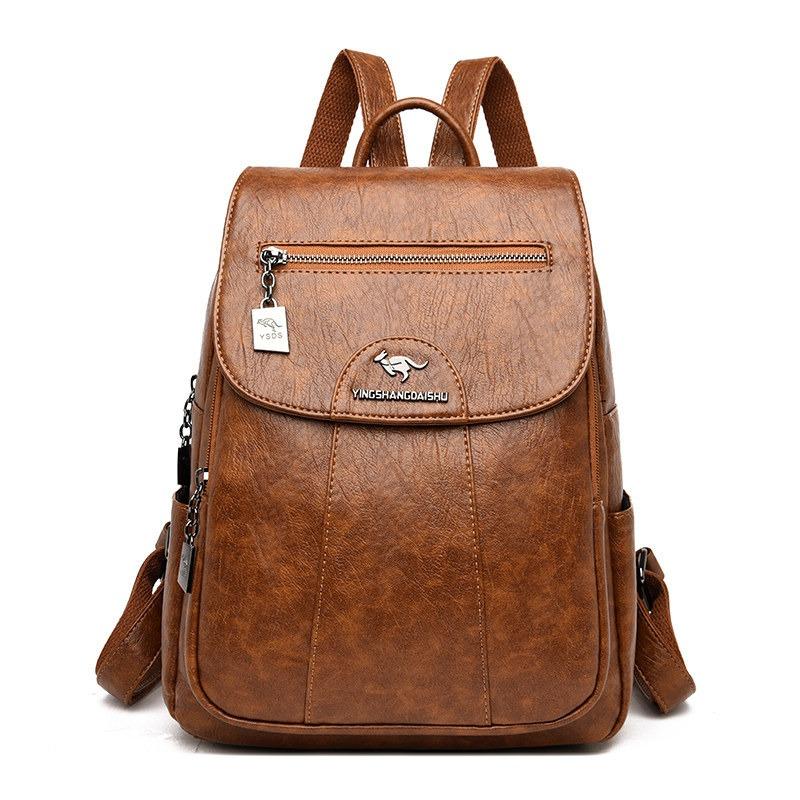 Frauen Rucksack Große Kapazität Weiche PU Reisetasche Mode Trend Student Anti-diebstahl Nachahmung Schaffell Rucksack One Size braun