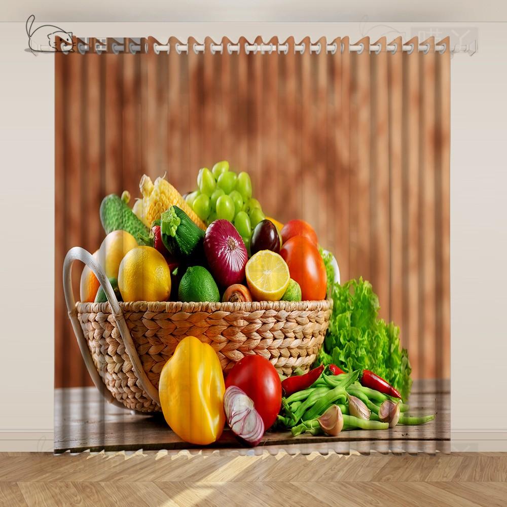 Günstige Küchengardinen Küchenessen Gemüse Obst Gedruckte Gardinen Kurze Gardinen 2 Paneele rideaux chambre cortinas de salon 2x70W185H(CM)&Rod Pocket