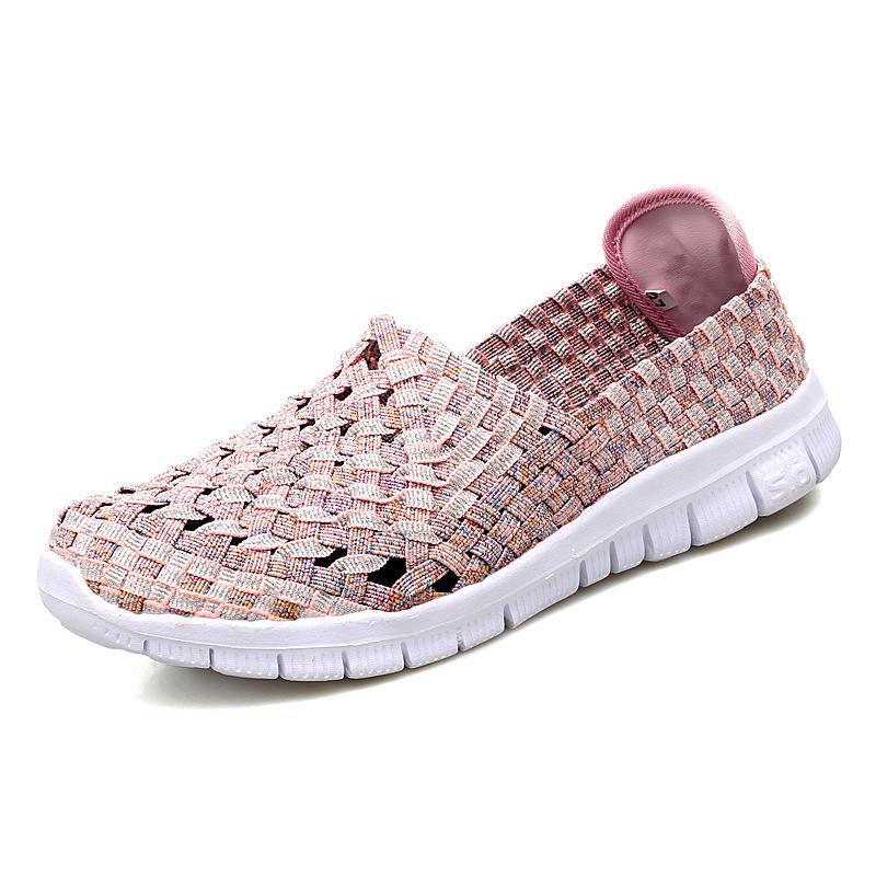 Damen Sneakers Sommer Atmungsaktiv Leichte Slipper Damen Flache Schuhe Damen Loafer Manuell Gewebte Flache Damen Freizeitschuhe 37 violett