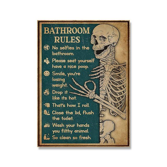 Skelett Badezimmer Regeln Wand Kunst Leinwand Malerei Nordic Poster Und Druck Halloween Wand Bilder Für Toilette Toilette Dekoration 21cm×30cm NoFrame