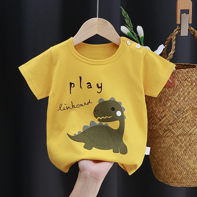 Kinder süße Baumwolle Kurzarm T-Shirt Tops Kinder Kleidung Baby Kleidung Cartoon Pullover 90cm cadmiumgelb