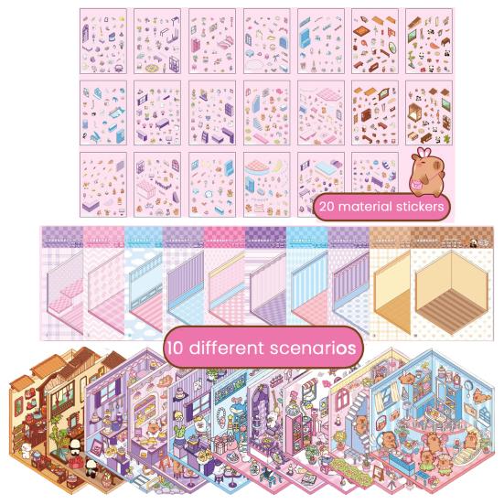 DIY 3D Szenen Sticker Sammelbuch für Kinder Erwachsene Erstelle deinen eigenen Laden Haus Sticker zum Stressabbau Zeitvertreib B