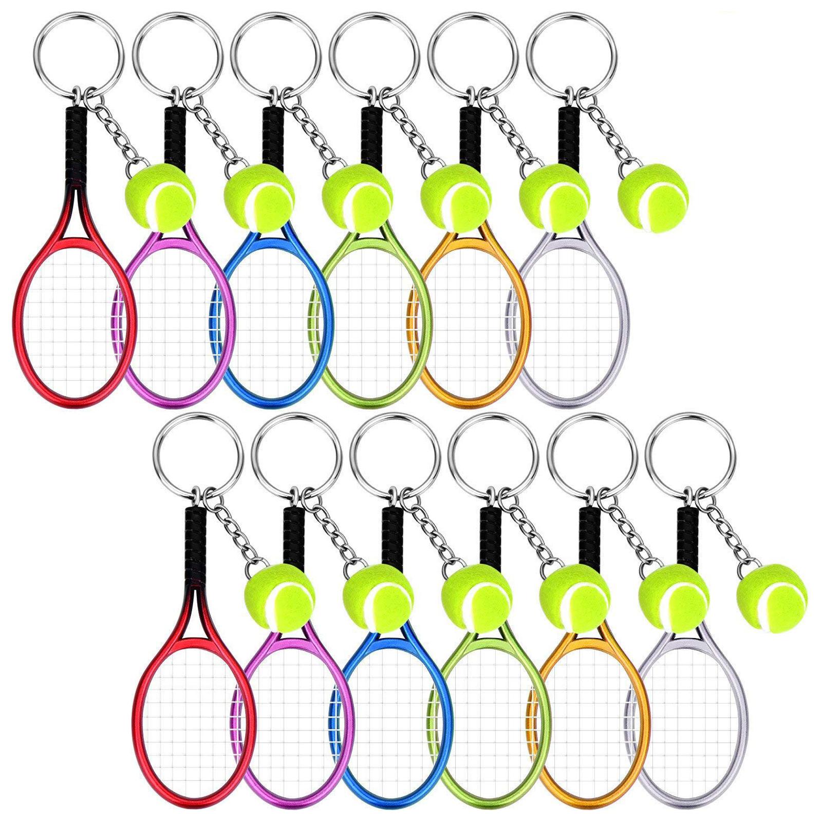 12 stücke Mini Tennis Schläger mit Ball Keychain Harz Tennis Schläger Schlüssel Ring für Sport Liebhaber 12pcs
