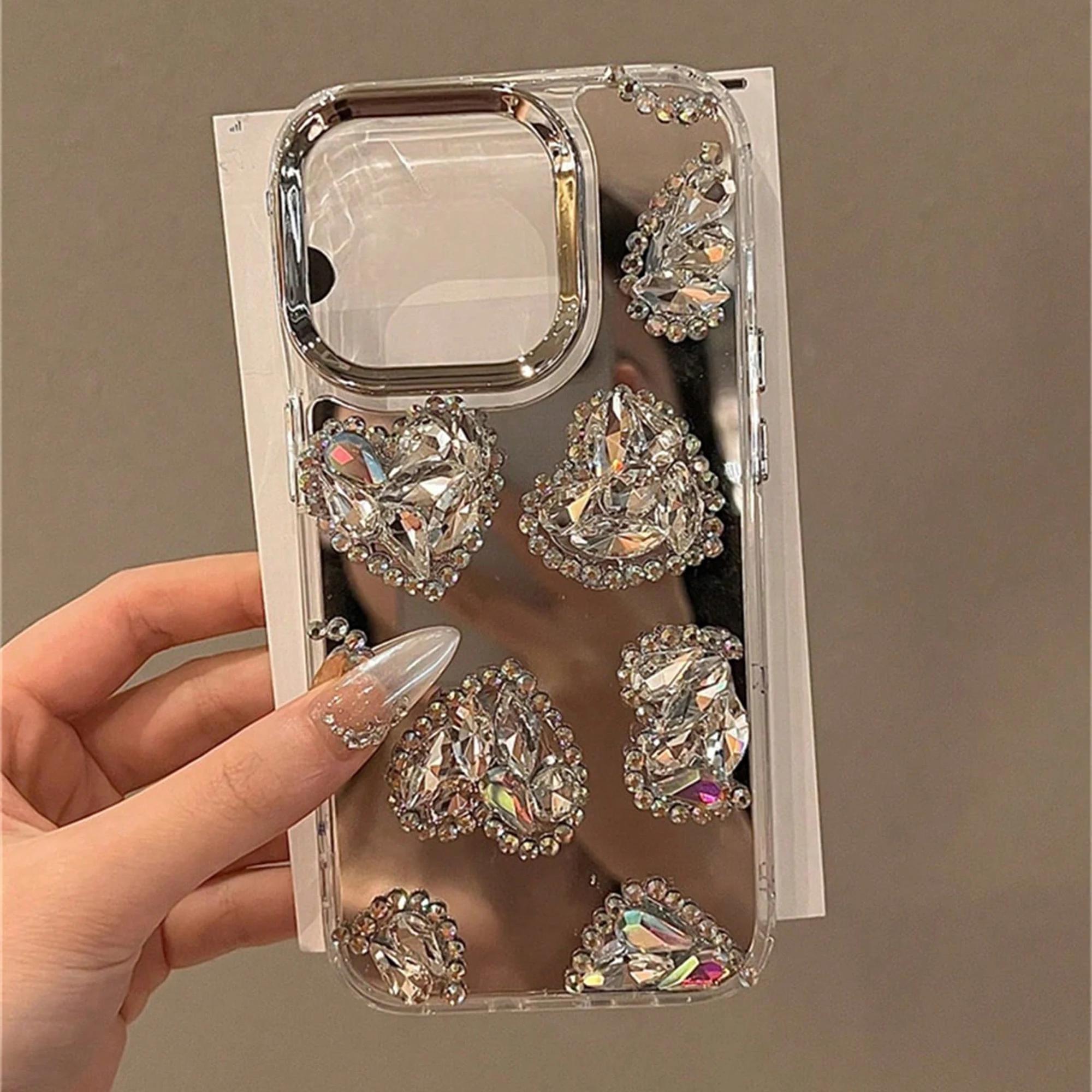Mirror Love Handyhülle für IPhone 16 Pro 15 Plus 14 13 12 11 Pro Max Mode Strass Handyhülle Schutzhülle iPhone 16 Plus