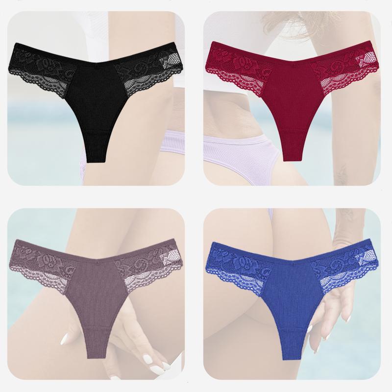 4 Teile/satz Sexy Frauen Baumwolle Höschen Spitze Tanga Unterwäsche für Weibliche Dessous Dessous T-Zurück Floral Aushöhlen Plus größe Höschen S