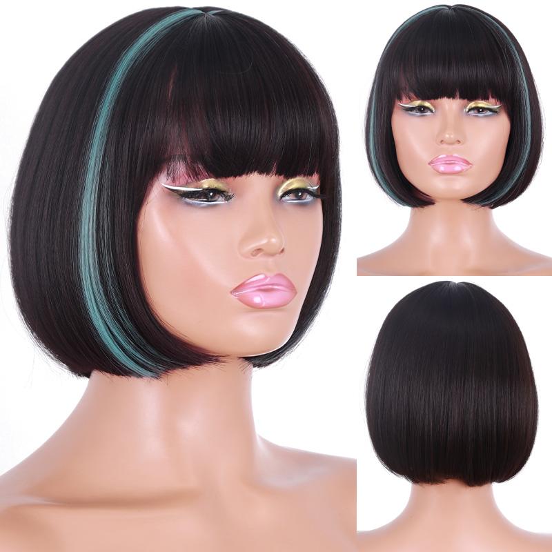 LISI HAIR Kurze Bob-Perücke mit Pony für Damen, synthetische Bob-Perücken, schwarze Perücke für Party und täglichen Gebrauch, schulterlange Cosplay-Bunte Perücke 4HT2913