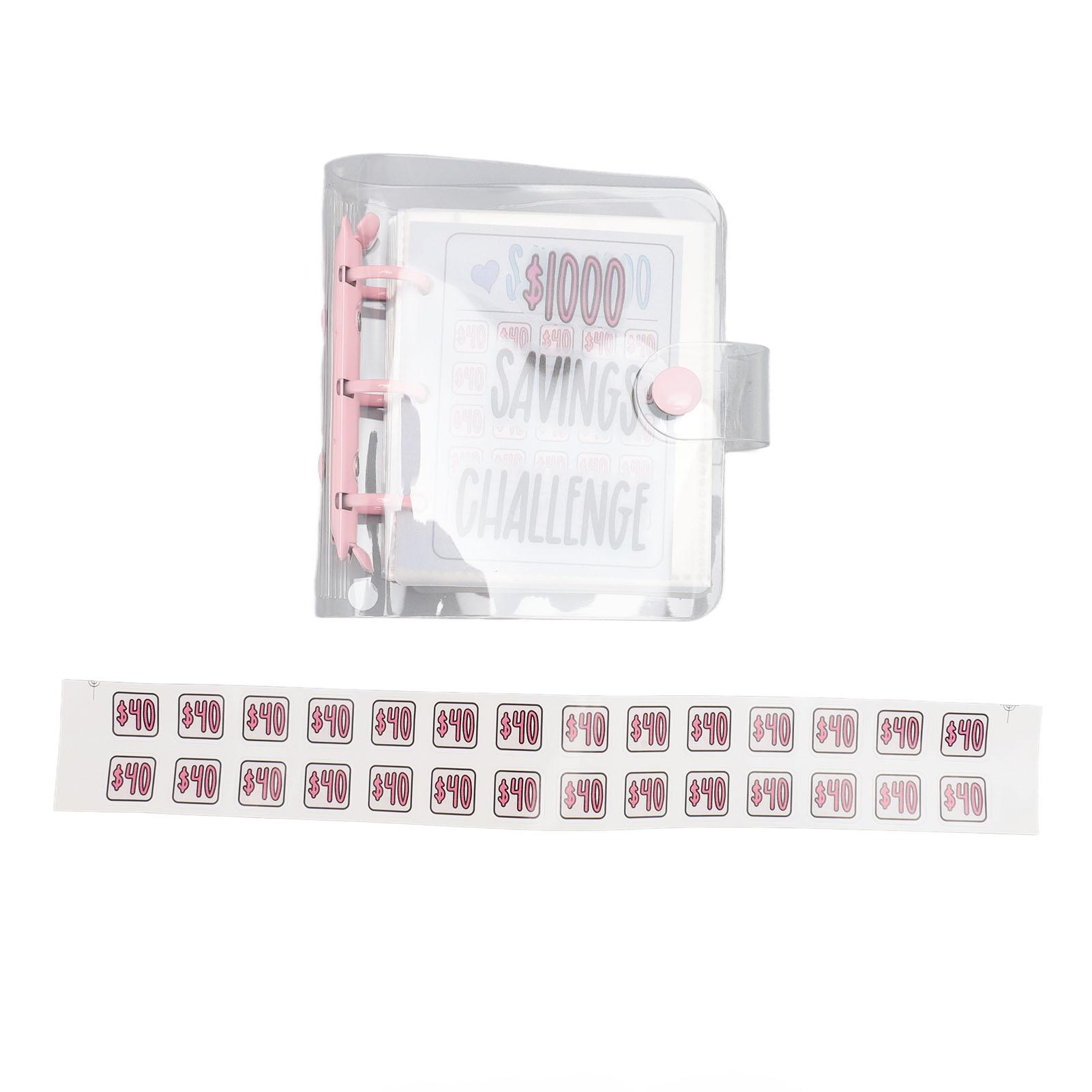 1000 Spar-Challenge Ordner Mehrzweck PVC Wiederverwendbar Mini Budget Ordner mit Aufkleber für Geld rosa