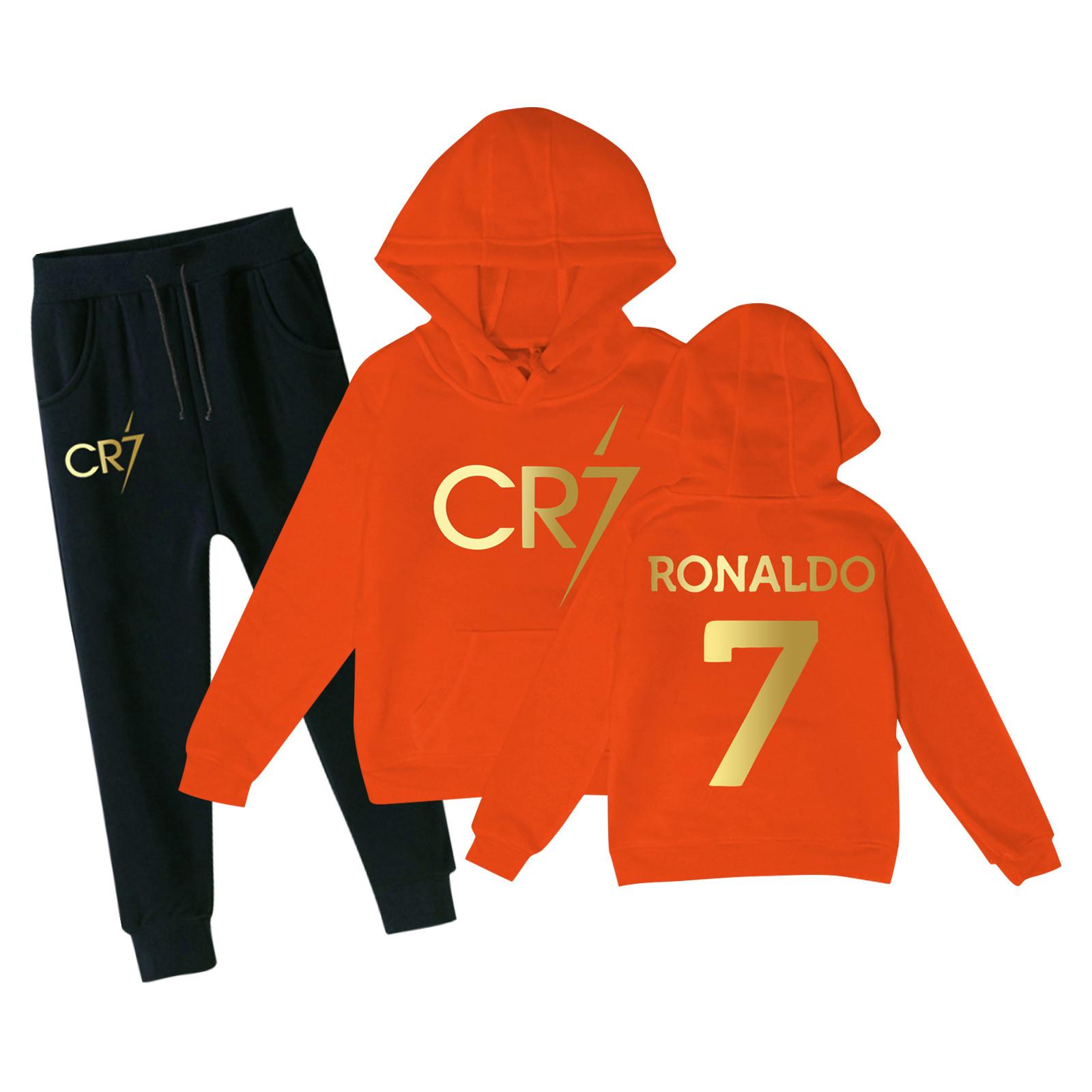 Kinder-Hoodie und Jogginghosen-Set in Rot mit schwarzer Hose, mit goldenem CR7-Design, Bequeme Sportkleidung für Jungen und Mädchen, Größen 4-12 130 safrangelb