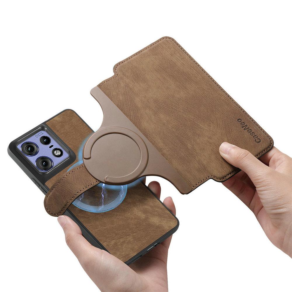 für Magsafe Flip Lederhülle für Motorola Edge 60 Pro Fusion 50 Ultra G05 G15 G75 G85 Abnehmbare Magnetische Brieftasche Kartenfach Hülle Motorola Edge 60s braun