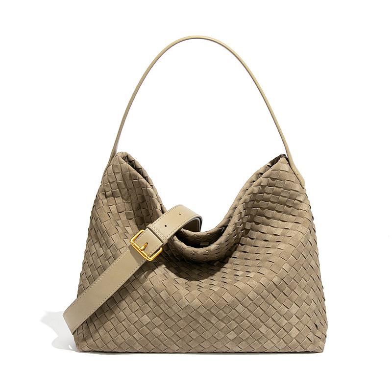 Hochwertige, große Tasche, Gewebte Tasche für Damen, Umhängetasche, Crossbody-Tasche, Unterarmtasche, Beuteltasche, Mattierte Wildleder-Tragetasche beige