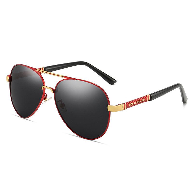 Polarisierte Sonnenbrille für Herren mit Metallrahmen, modisches Design, Pilotenbrille für Männer, UV400, blendfreie Autofahrer-Sonnenbrille rot/schwarz