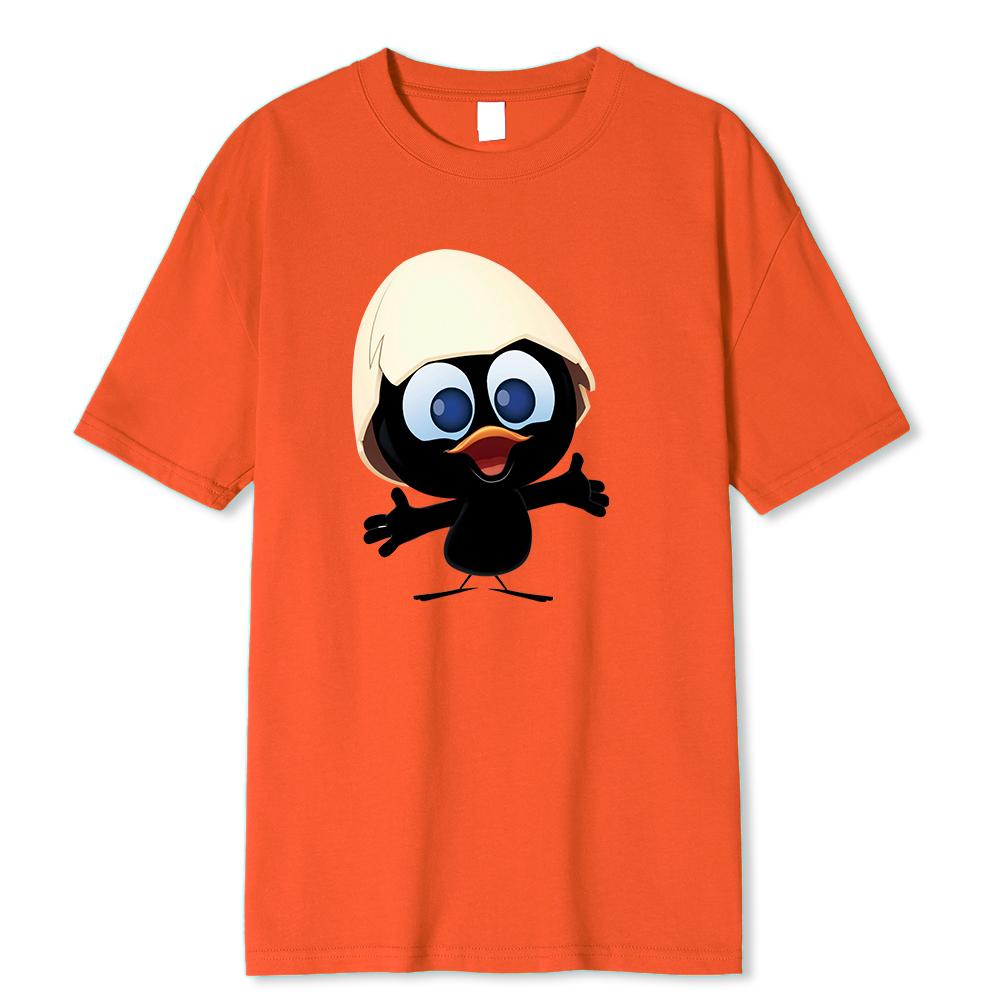 Baumwolle Sonnenlicht T-Shirt Große Größe Männer Calimero Cartoon-Muster Männer T-Shirt Gemalt Lustiges T-Shirt Männer T-Shirt M orange