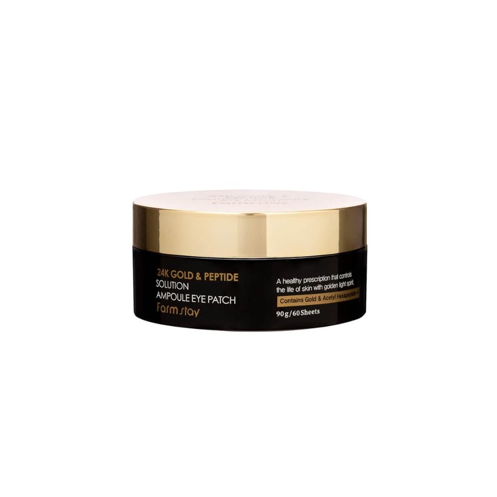 FARMSTAY 24K Gold & Peptide Solution Ampullen-Augenpflaster, 60 Stück. - Augenpads mit 24 Karat Gold und Peptiden 90g goldene bernsteinfarbe