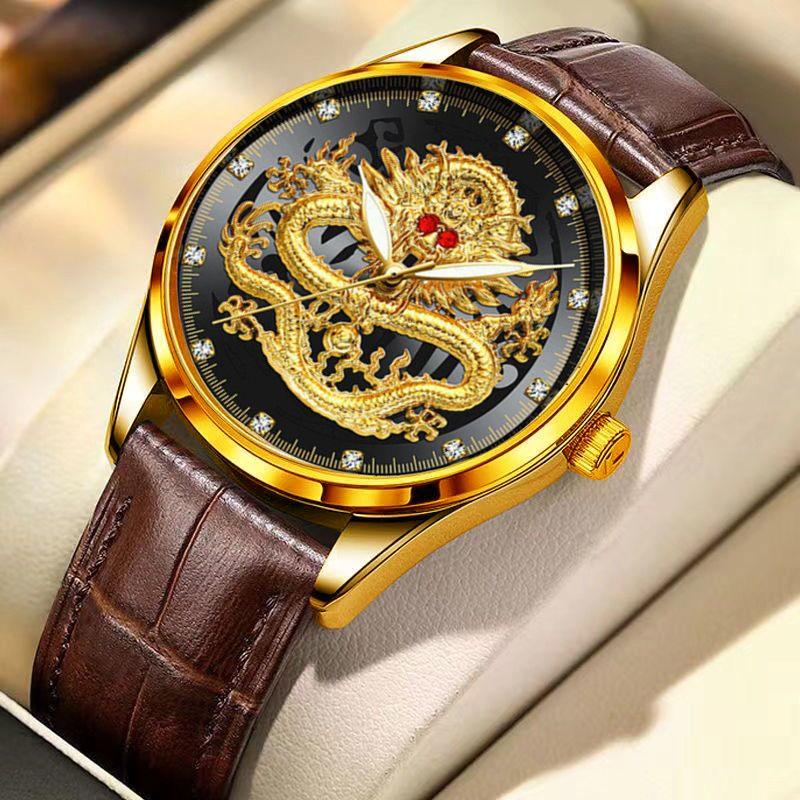 Neue Drachenuhr Herrenuhr Business Wasserdicht Mode Quarz Uhr Herrenuhr Automatische Nicht-mechanische Uhr Minimum black
