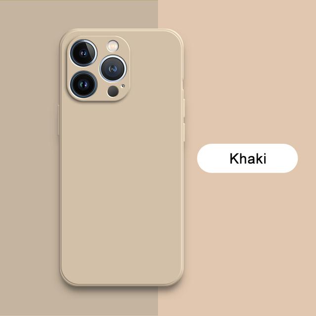 Fashion Square Flüssigsilikonhüllen mit eingelegtem Stoff für iPhone 11 12 13 14 15 Pro Max Plus Mini Hüllen iPhone X XR XS MAX 7 8 6 6s 14Pro iPhone15 iPhone 13 Pro Max khaki