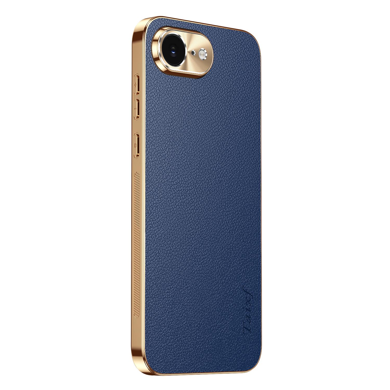 Hülle für iPhone 16E Lederbeschichtung Stoßfeste Hülle für iPhone 16 15 14 13 Pro Max Textur Litschi-Muster Hüllen Bumper Schale iPhone 16 Pro Max blau