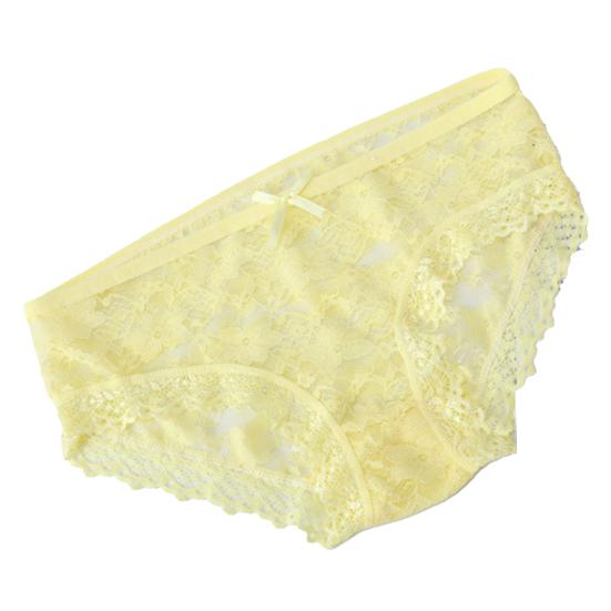 Damenhöschen, mittlere Taille, atmungsaktiv, dehnbar, hohl, mit Schleife, weich, durchsichtig, Spitze, sexy Damen-Slips, Unterhosen, Unterwäsche, Alltagskleidung L gelb