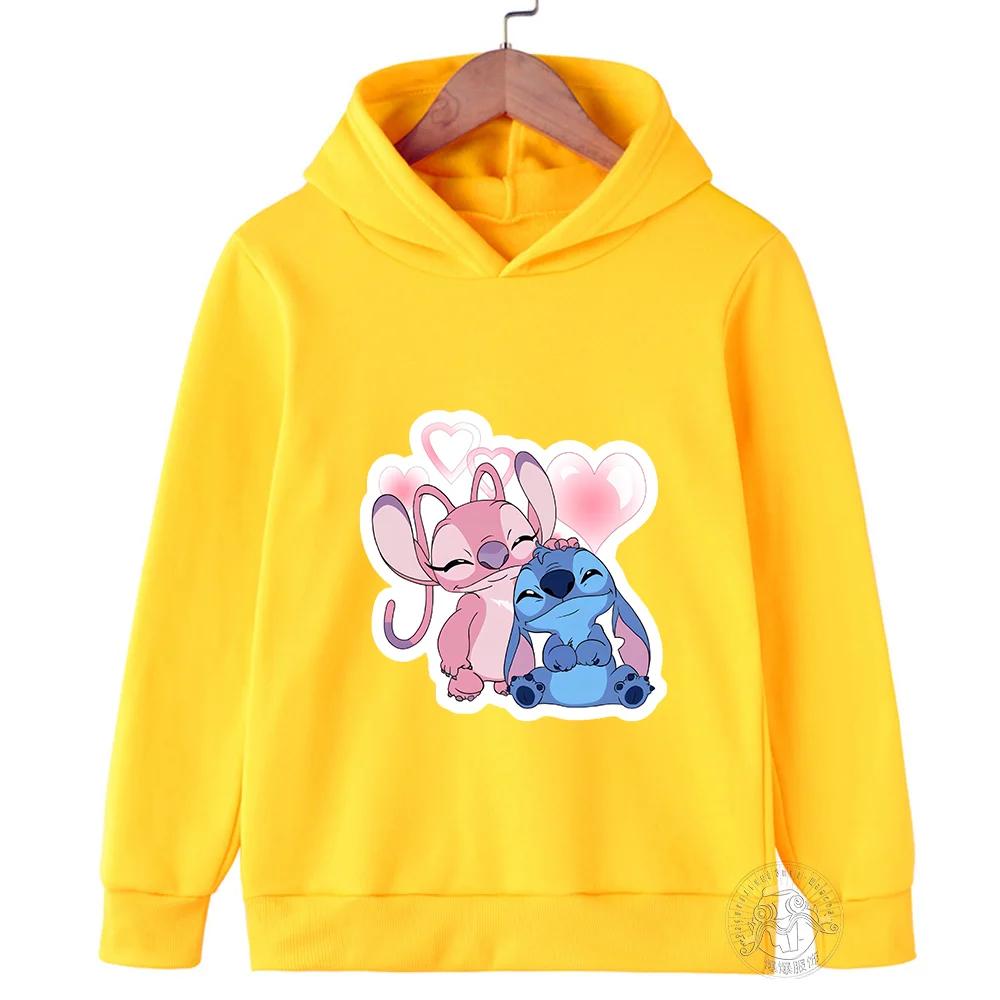 MINISO Stitch Hoodies Street Fashion Pullover für Jungen und Mädchen Kinder Sportpullover Outdoor-Sport-Hoodie Kinderbekleidung 140 yellow