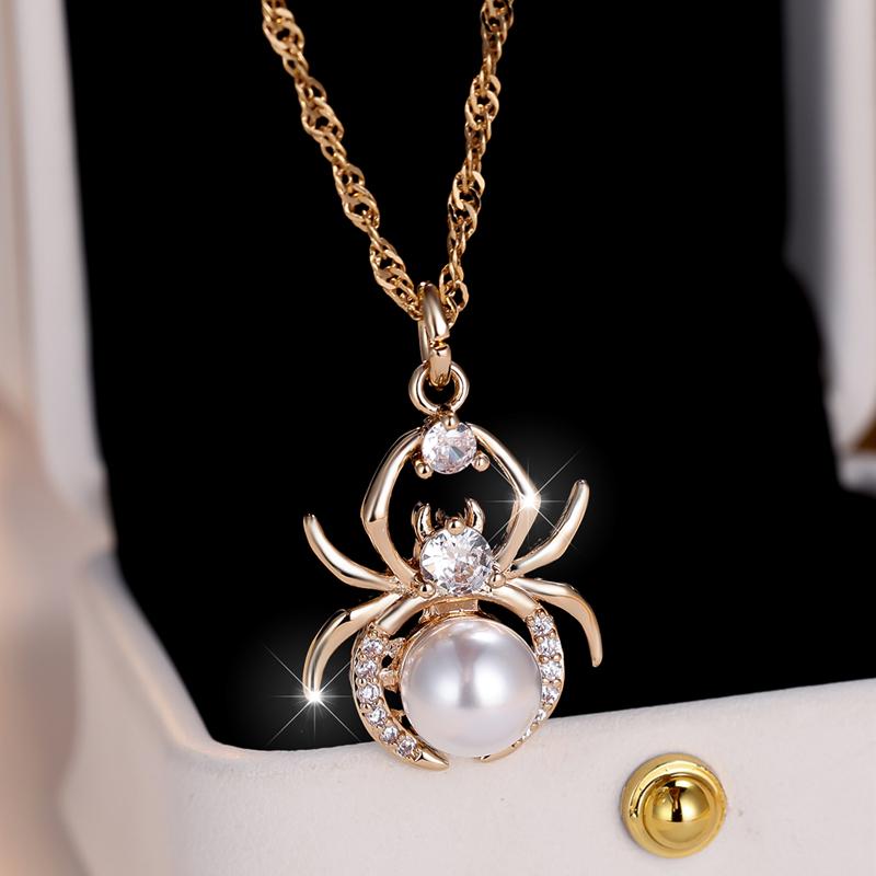Punk Spinne Imitation Perle Anhänger Halskette für Frauen Gold Farbe Hochzeit Partei Schmuck Geschenke gold
